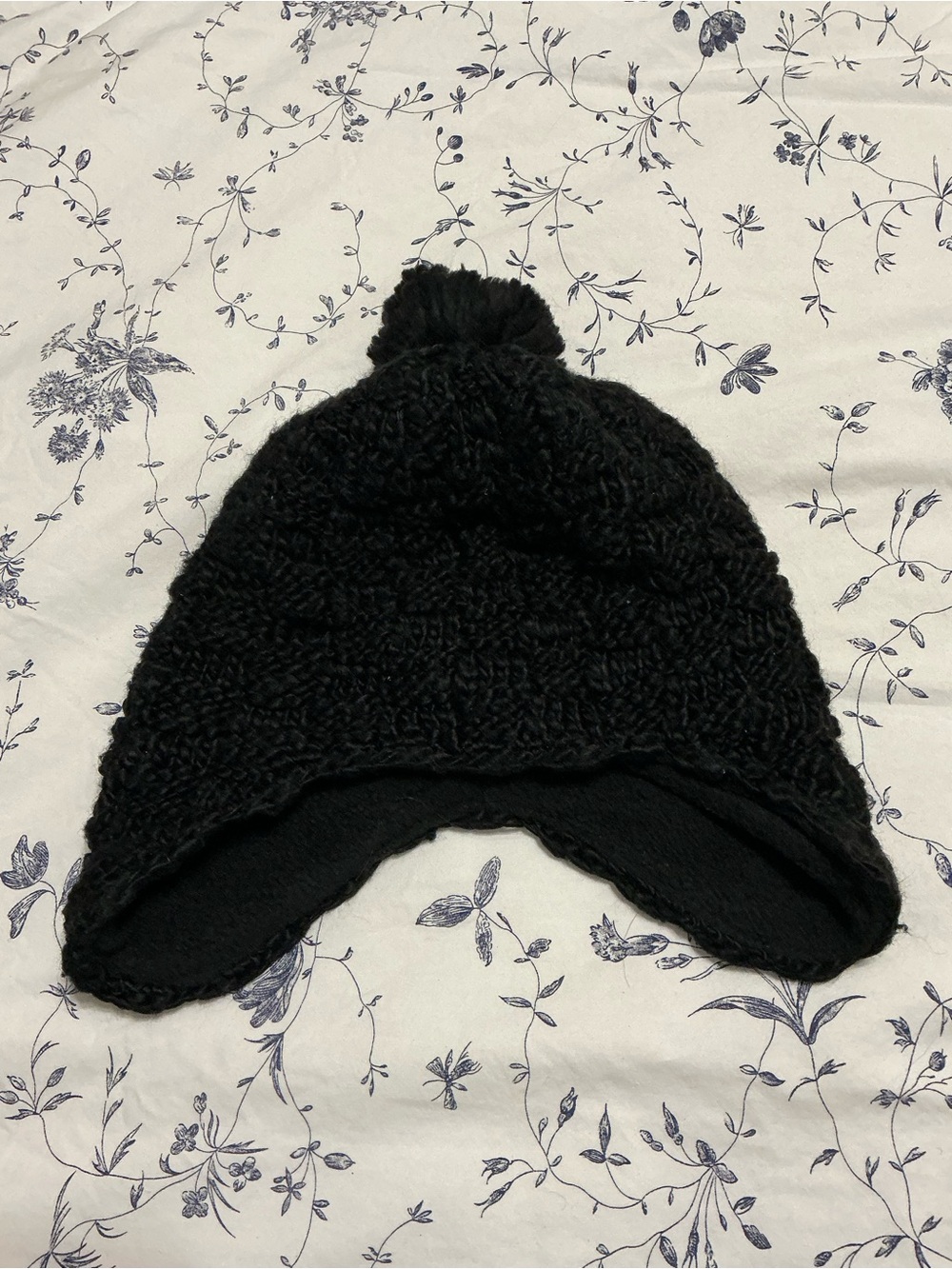 Joe Fresh Black Knit Pom-Pom Earflap Hat